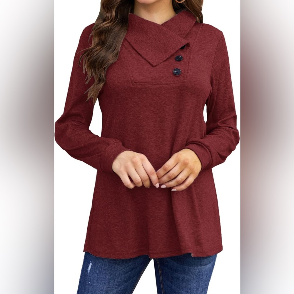 Bluetime Women's Fall Long Sleeve Cowl Neck Button Tunic